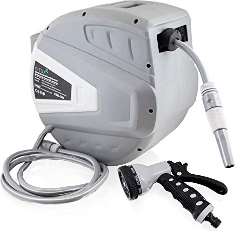 Bituxx Wand Wasser Schlauchtrommel Schlauchaufroller Wasserschlauchaufroller Schlauchbox Automatik (30 m + Multi Schlauchpistole)