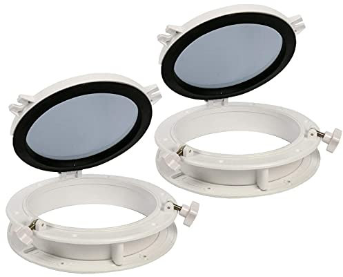 Amarine Made Pair of Boat Window Yacht Round Opening Portlight Porthole Window 10 Replacement Window Port Hole - ABS, Tempered Glass -Marine/Boat/rv Portlight Hatch, Color: White, Black (White)