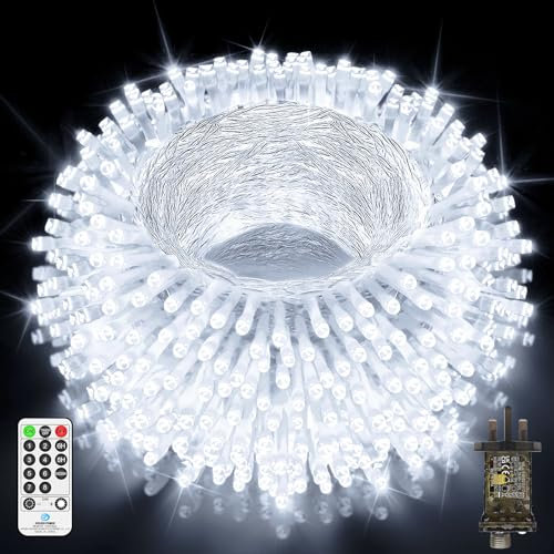 JXLEDAYY 403 FT 1000 LED String Lights Outdoor Fairy Lights Plug in Super Long Christmas Lights with Remote Timer 8 Modes for Xmas Tree Yard Outside Garden House Party Wedding Decoration-Cool White