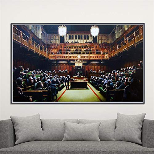 Yanyan Art Wandbilder für Wohnzimmer Banksy Kunstdrucke Affe Parlament Poster Moderne Wandkunst Leinwand Ölgemälde Poster Druck Dekor 70x120cm (28x47in) Ungerahmt6