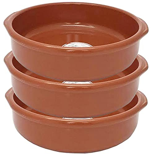 Tradineur - Pack de 3 Cazuelas redondas de barro - Aptas para vitro y horno - Ideales para guisos y asados caseros –Ø 32 cm