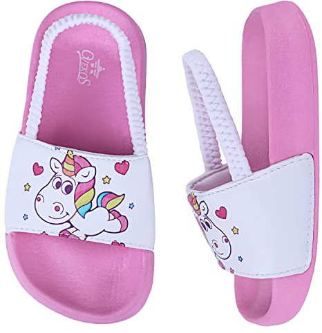 Sandali Estive Ragazze Pantofole da Piscina Banda Elastica Antiscivolo Bambini Ciabatte da Spiaggia ADA Interno E da Esterno Unicorno Rosa 22 EU