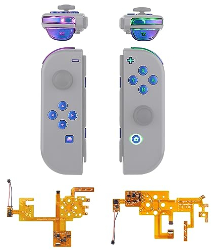 eXtremeRate DFS LED Mod V2 Kit für NS Switch/OLED Joycon, DIY-Beleuchtung Knöpfe Zubehör, RGB LED Leucht Taste für nintendo Switch & OLED Joycon-Lila Blau (7 Farbe 9 Modi,Tasten Control)