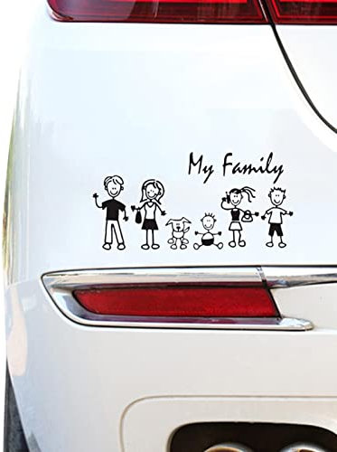 AUTOECHO Familie Auto Aufkleber Aufkleber - Strichmännchen Familie Aufkleber - Strichmännchen-Familien-Auto-Aufkleber, Aufkleber für, Papa, Kinder, Hund, Alles in der Strichmännchen-Familie