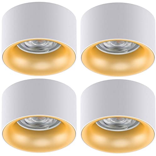 Maclean MCE457 Einbauleuchte 4-er Pack Deckenleuchte mit GU5.3 MR16 Fassung für LED & Halogen Leuchtmittel bis 35W 70x40mm Aluminium Rund (4 Stück ohne Leuchtmittel, Weiß/Goldener Reflektor)