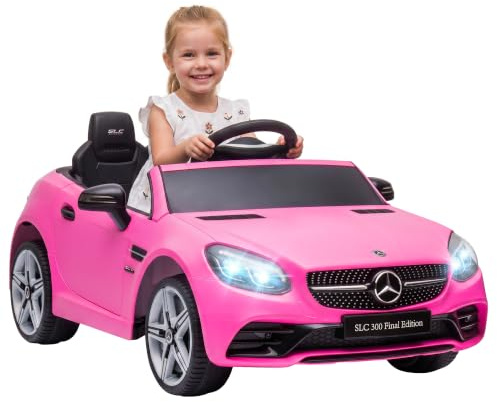 AIYAPLAY Benz SLC 300 Licensed 12V Electric Car for Kids 3-6 Years Pink | Kids' Electric Ride on, Parental Remote, Music Lights, Suspension Wheels