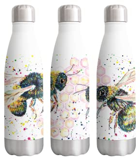 Bee Bees Bouteille à double paroi isotherme en acier inoxydable pour le sport, l'aquarelle, les animaux de la ferme, l'arc-en-ciel, 500 ml