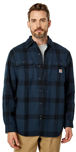 Carhartt Men's 105439 Loose Fit Heavyweight Flannel Long-Sleeve Plaid Shirt - XX-Large - Night Blue