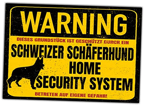 Schild Schweizer Schäferhund Warning Security System Türschild Hundeschild Warnschild Hund weißer