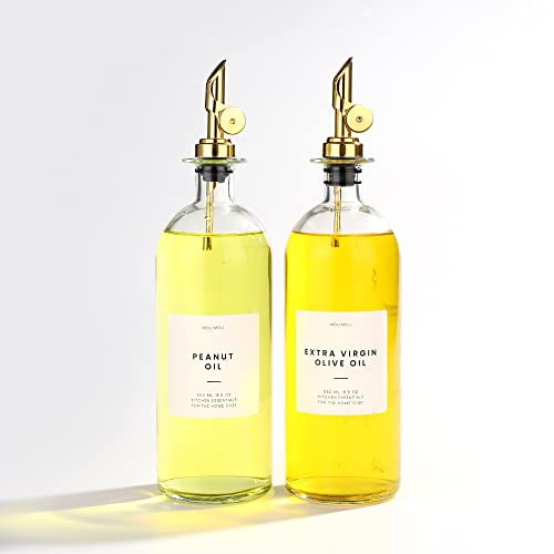 Molimoli Ölspender Flasche für Küche, Automatischer Ausgießer, Dünne Glasflasche für Küche, Olivenöl Krug, | Set mit 2 - Gold