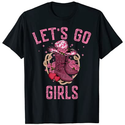 Rosa Cowboyhut Stiefel Let's Go Mädchen Western Cowgirls T-Shirt