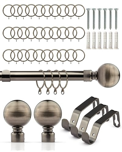 Emma Barclay Extendable Curtain Pole With Finials Rings Brackets & Fittings Sets 16-19mm in Black Silk Metal Curtain Poles For Eyelet Curtains Rod - Ball Collection 1.6m - 3m Black Silk