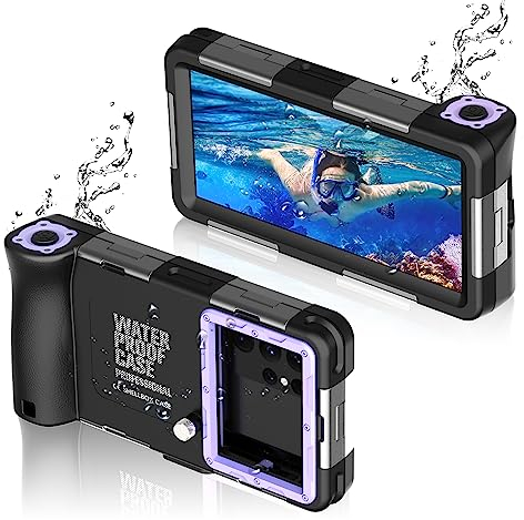 Custodia universale per snorkeling con cordino per immersioni, nuoto, fotografia subacquea, video, impermeabile IP68, per iPhone 15/14/13/12/11/Pro Max XR X Samsung Galaxy S23 S22 S21 nero-viola