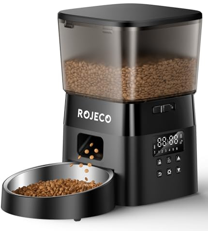 Automatic Cat Feeder, 2-in-1 Pet Feeder with Timer, Large Capacity Cat Food Dispenser with 5L Food Feeder and 3.5L Water Fountain, Stainless Steel Bowl, Knob Control Automatic Feeders for Cats (Blue)