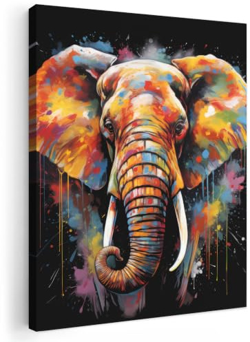MuchoWow© Leinwand Deko Schlafzimmer Aesthetic Leinwandbilder Wohnzimmer | 30x40 cm - Gemälde Foto Geschenk Living Room Decoration Banksy - Street Pop Art - Elefant - Graffiti - Schwarz - Tiere