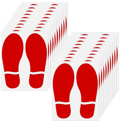 YIKIADA Rot Bodenaufkleber mit Schuhabdrücke-Muster 8 × 18 cm Vinyl Selbstklebend Bodenmarkierungen Abdruck Wasserdicht Boden Aufkleber 20 Blatt