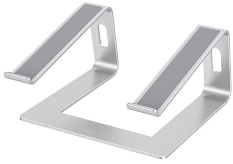 RWT Laptop Stand for Desk. 10-17 Aluminium Ergonomic Non-Slip Ventilated Laptop Riser Portable Computer Stand for Notebook, MacBook Pro, ACER, Dell, Lenovo, Samsung - Silver