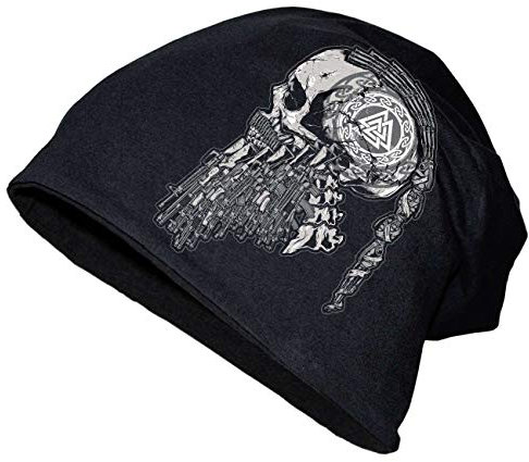 Herren Long Beanie Slub Wikinger Totenkopf Götterdämmerung Odin Krieger mütze