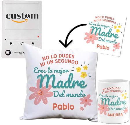 PROMO SHOP Dia de la Madre Regalos Originales | Pack Regalo Mujer | Incluye Taza + Cojin + Placa Spotify | Regalos Originales Mujer | Dia de La Madre | Día de la Madre Regalo | Regalos Personalizados