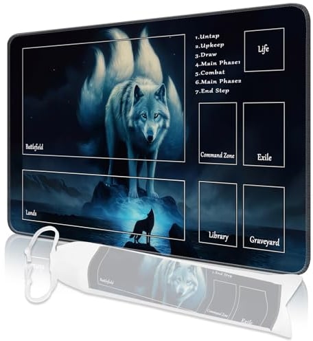 Nkddert MTG Playmat, 24 x 14 Playmats for TCG MTG, Stitched Edges Anti-slip MTG Playmat with Zones with Storage Bag Smooth Surface Battle Wolf MTG Game Mat