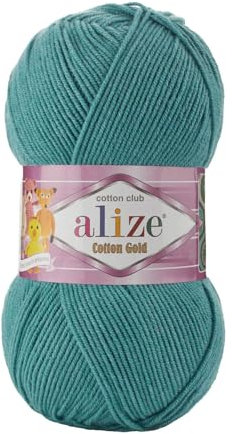 100g Strickgarn Alize Cotton Gold Uni Klassikgarn Häkelgarn Strick-Wolle Farbwahl, Farbe:156 eukalyptusgrün