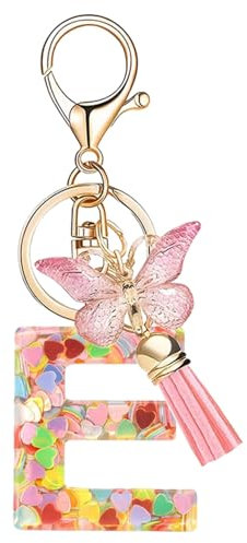 Porte clés Initiale Porte clé pour Femme Fille Personnalisée Lettres Keychain - E