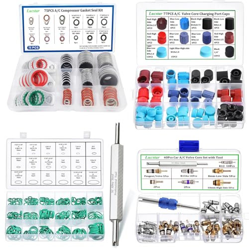 Car A/C Valve Core,O-Ring Kit, Compressor Gasket Seals and Dust Cap,Valve Core R134a Kit