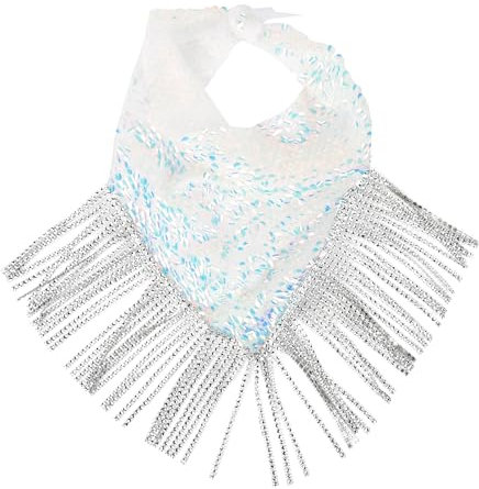 Damen Glitzernder Schal Halstuch Pailletten Schal Kette Krawatte Glitzer Schal Disco Accessoires 70er Jahre Kostüm für Fasching Karneval Disco Kostüm (Weiß)