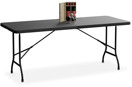 Relaxdays Gartentisch, klappbar, HBT: 72 x 180 x 74 cm, Kunststoff, Stahl, wetterfest, 8 Personen, Campingtisch, schwarz