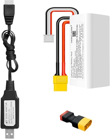 HAWK’S WORK 11.1V 2000mAh Lithium Battery XT60 & T Plug, 3S1P 18650 Li-ion Battery Pack for RC Model Boat Plane Vehicle