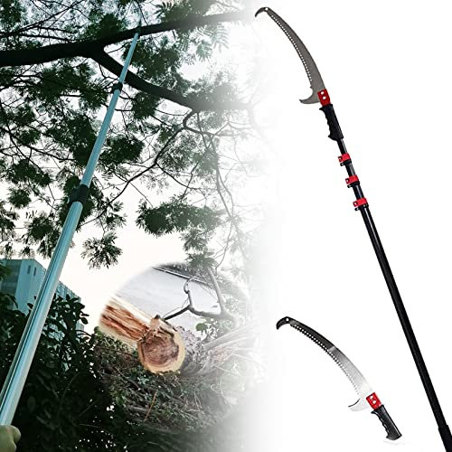 Sega da Potatura,Sega Telescopica Professionale per Alberi con Sega per Rami A Gancio Curvo Sega A Mano in Acciaio da 65Mn Asta Telescopica in Alluminio con Design Rinforzato, per Foglie di Rami di