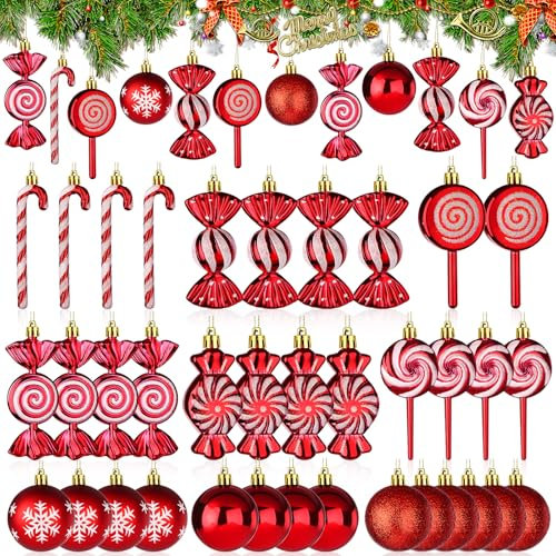 36 Pcs Christmas Candy Cane Ornament Christmas Tree Hanging Decorations with Rope Shatterproof Tree Ornament for Xmas Holiday Decor(Red)