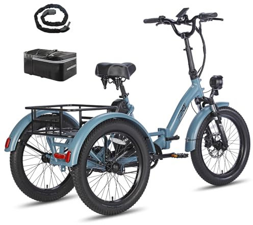 Fafrees Electric Bike for Adults Folding Electric Trike, 48V 18.2Ah Removable Battery for 70KM Mileage, 20 * 3.0 INCHES Fat Tire Cargo Ebike Dual Suspension, F20 Mate Electric Tricycle 2024 (blue)