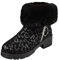 Winter Leopardenmuster Seitlicher Reißverschluss Plüsch Dicker Absatz Kurze Schneestiefel Jack Damen Lammfell Schwarz (Black, 40)
