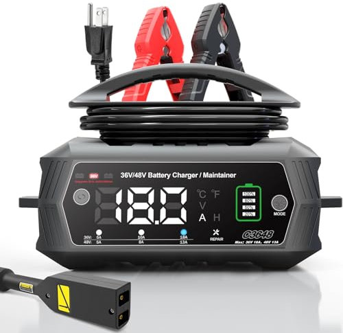 Golf Cart Battery Charger, 36 Volt 18 AMP/48 Volt 13 Amp Large Screen Golf Cart Charger for EZGO TXT Golf Carts with D Style Plug, Lithium, LiFePO4, Lead-Acid AGM/Gel/SLA Smart Battery