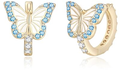 EVER FAITH Schmetterling Ohrringe für Mädchen, hypoallergene Blau Zirkonia niedlichen Tier Huggie Mädchen kleine Creolen-Ohrringe