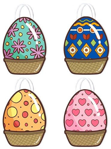 BOOSHMall 4 Stück Geschenktüten Ostern, Ostereier Taschen, Papier Ostertüten zum Befüllen, Ostereiersuche-Taschen mit Griffen, zum Verpacken von Geschenken, Eiersuche
