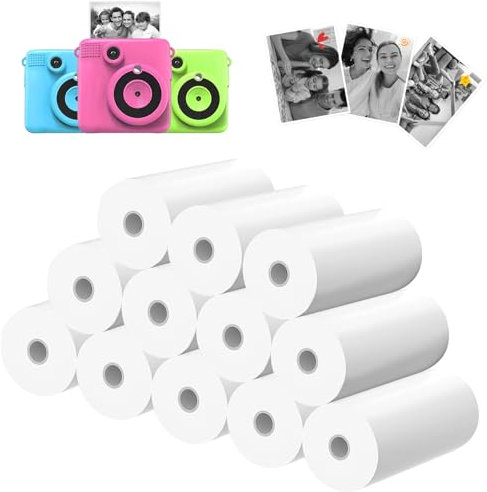 12 Rolls Kids Camera Paper Roll 2.2Inch Kids Camera Instant Print Paper, Thermal Kids Camera Instant Print Refill Portable Kids Instant Camera Refill Print Paper Compatible with Mini Cameras