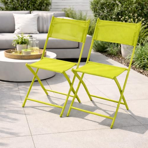 Mojawo 2er Set Gartenstuhl Hochlehner klappbar Klappstuhl Outdoorstuhl Campingstuhl Stahl pulverbeschichtet wetterfest Limegrün platzsparend