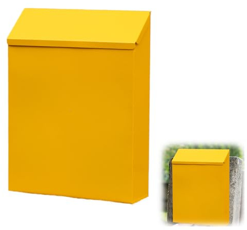 WRQIOO Briefkasten Klein, Postkasten mit Schloss und 2 Schlüsseln, Dekorativer Briefkasten Bunt, Wandbriefkasten, Eisenkunst Zaunbriefkasten für Zuhause, Büro, Garten (Gelb,22x6.5x29cm)