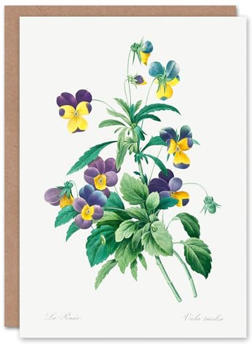 Artery8 Pierre-Joseph Redouté Art Card Vintage Wild Pansy Flower Illustration