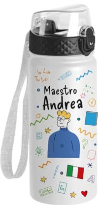 Generico ''Maestro'' Bottiglia d'Acqua Personalizzata con Beccuccio e Cannuccia, 550ml Idea Regalo Fine Anno Natale Pasqua MATERNA Elementari Nome Ringraziamento Maestre Termica Doppia parete