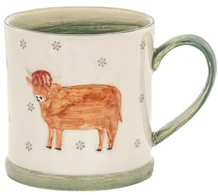 Sass & Belle Highland Cow Motif Mug - Cute Novelty Coffee and Tea Cup – Gift for Mum or Dad – Rustic Ceramic Mugs for Her or Him – Farmhouse Style Hot Drink Cup