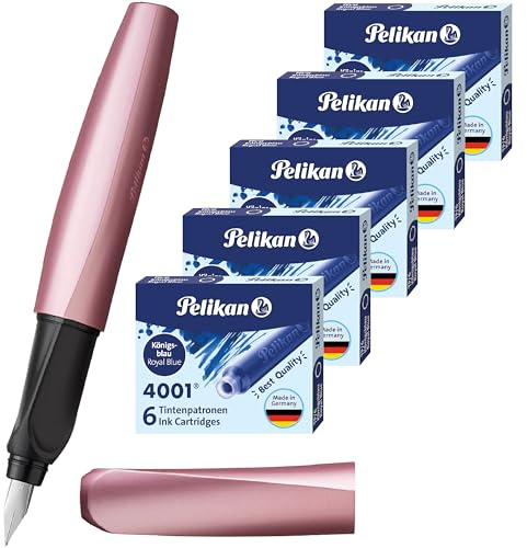 Pelikan Twist Füllhalter, Edelstahl-Feder in Strichbreite M inkl. Tintenpatrone (Girly Rose + Ersatzpatronen)