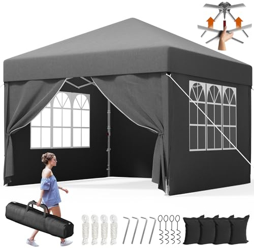 Devoko Gazebo Impermeable Plegable 3x3m,Gazebo con Laterales Que Incluye 4 Paredes extraíbles,Carpa Plegable Profesional con 3 Alturas Ajustables, protección UV 50+ para Jardines,Patios y acampadas