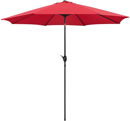 Yaheetech Parasol de Jardin Extérieur 300 cm Parasol à 8 Baleines en Métal Manivelle avec Bouton-poussoir Protection Solaire pour Terrasse Jardin Plage Piscine Balcon Rouge