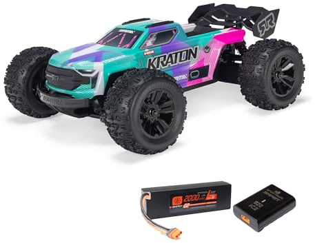 ARRMA 1/16 Mini KRATON 3S DSC 4X4 RTR – Brushless Monster Truck inkl. Smart LiPo Akku & USB-C Ladegerät – 80+ km/h Speed Truck – Türkis/Rosa