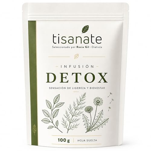 Infusión Detox 100 g | Diente de León y Cola de Caballo | Tisanate | Hoja Suelta | Alcachofa, Salvia, Nogal, Abedul y Herniaria | Más de 40 Tazas