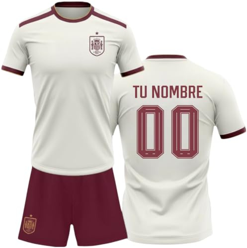 Champion's City Selección Española Mundial 2026-2028 Kit Infantil Personalizable Segunda Equipacion Camiseta y Pantalon con Nombre y Dorsal, Color Blanco, Tallas 4 a 14