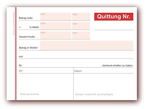 5 x Formularbuch Quittungsblock A6 mit 50 Blatt, rot, (5 Stück) Quittungsblöcke